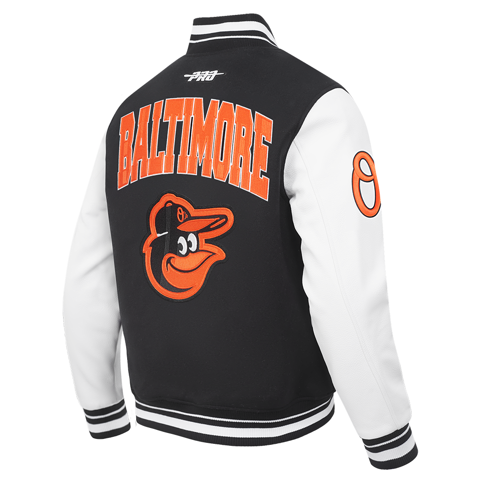MLB BALTIMORE ORIOLES CITY ARCH BLOUSON COLLÉGIAL EN LAINE POUR HOMME (NOIR/BLANC M60030)