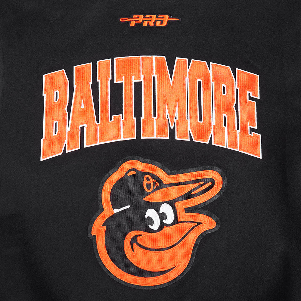 MLB BALTIMORE ORIOLES CITY ARCH BLOUSON COLLÉGIAL EN LAINE POUR HOMME (NOIR/BLANC M60030)