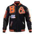 MLB BALTIMORE ORIOLES MASH UP BLOUSON COLLÉGIAL EN LAINE À BORDS CÔTELÉS POUR HOMME (NOIR/ORANGE)
