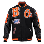 MLB BALTIMORE ORIOLES MASH UP BLOUSON COLLÉGIAL EN LAINE À BORDS CÔTELÉS POUR HOMME (NOIR/ORANGE)
