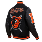 MLB BALTIMORE ORIOLES MASH UP BLOUSON COLLÉGIAL EN LAINE À BORDS CÔTELÉS POUR HOMME (NOIR/ORANGE)