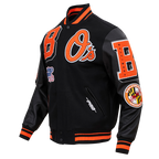 MLB BALTIMORE ORIOLES MASH UP BLOUSON COLLÉGIAL EN LAINE À BORDS CÔTELÉS POUR HOMME (NOIR/ORANGE)