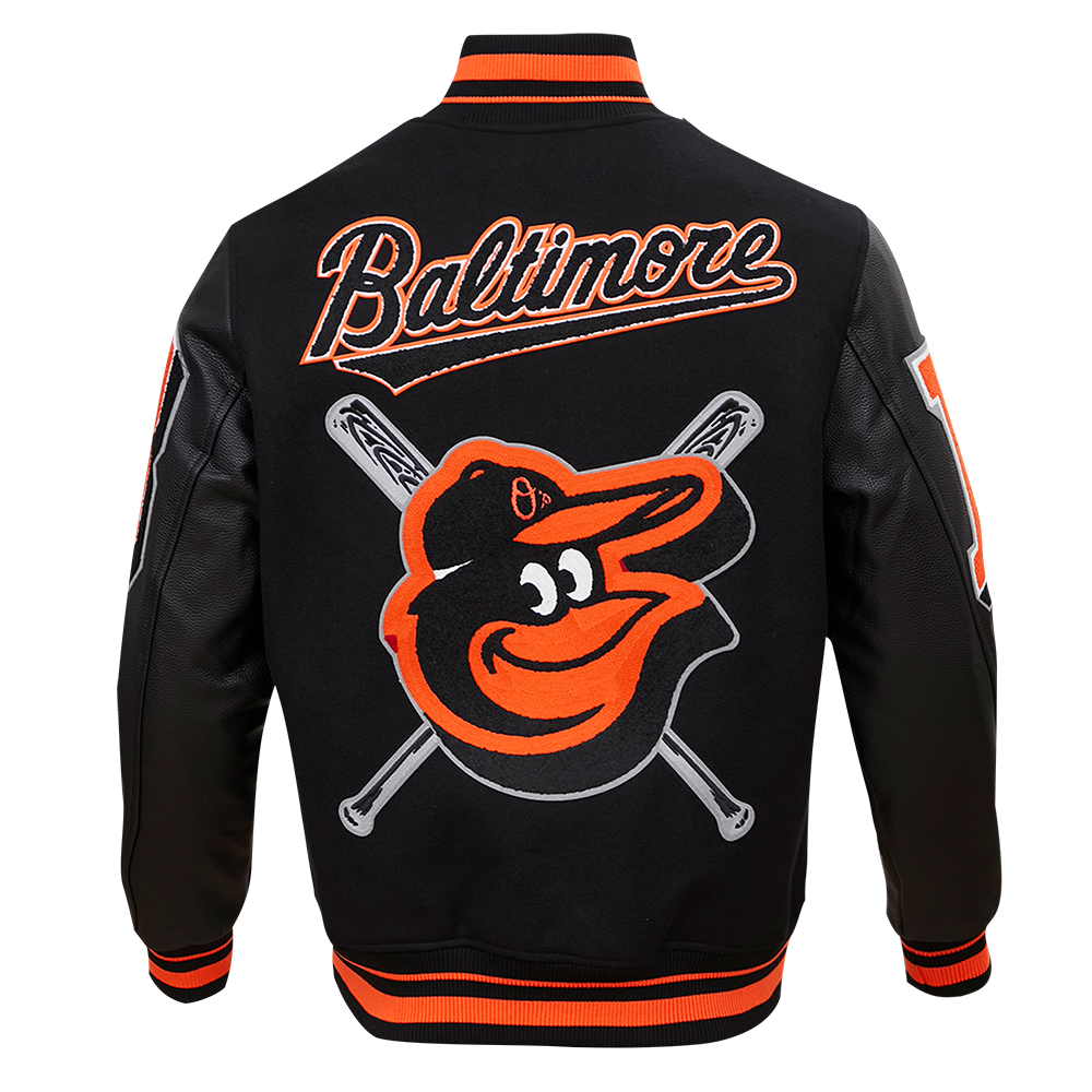 MLB BALTIMORE ORIOLES MASH UP BLOUSON COLLÉGIAL EN LAINE À BORDS CÔTELÉS POUR HOMME (NOIR/ORANGE)