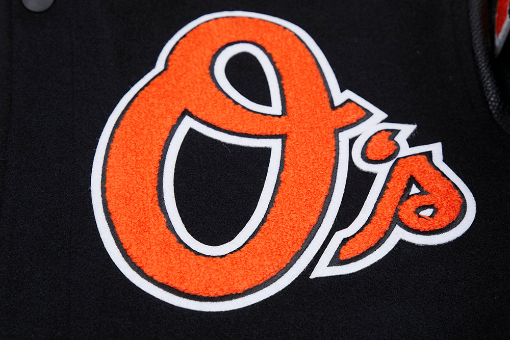 MLB BALTIMORE ORIOLES MASH UP BLOUSON COLLÉGIAL EN LAINE À BORDS CÔTELÉS POUR HOMME (NOIR/ORANGE)