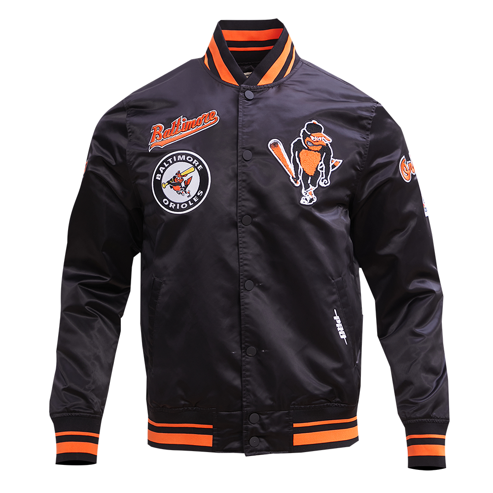 MLB BALTIMORE ORIOLES RETRO CLASSIC MEN'S RIB SATIN JACKET (BLACK/ORANGE)