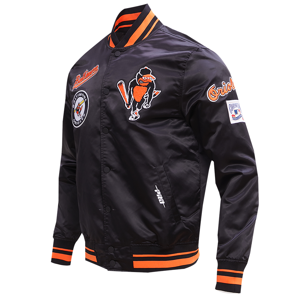 MLB BALTIMORE ORIOLES RETRO CLASSIC MEN'S RIB SATIN JACKET (BLACK/ORANGE)