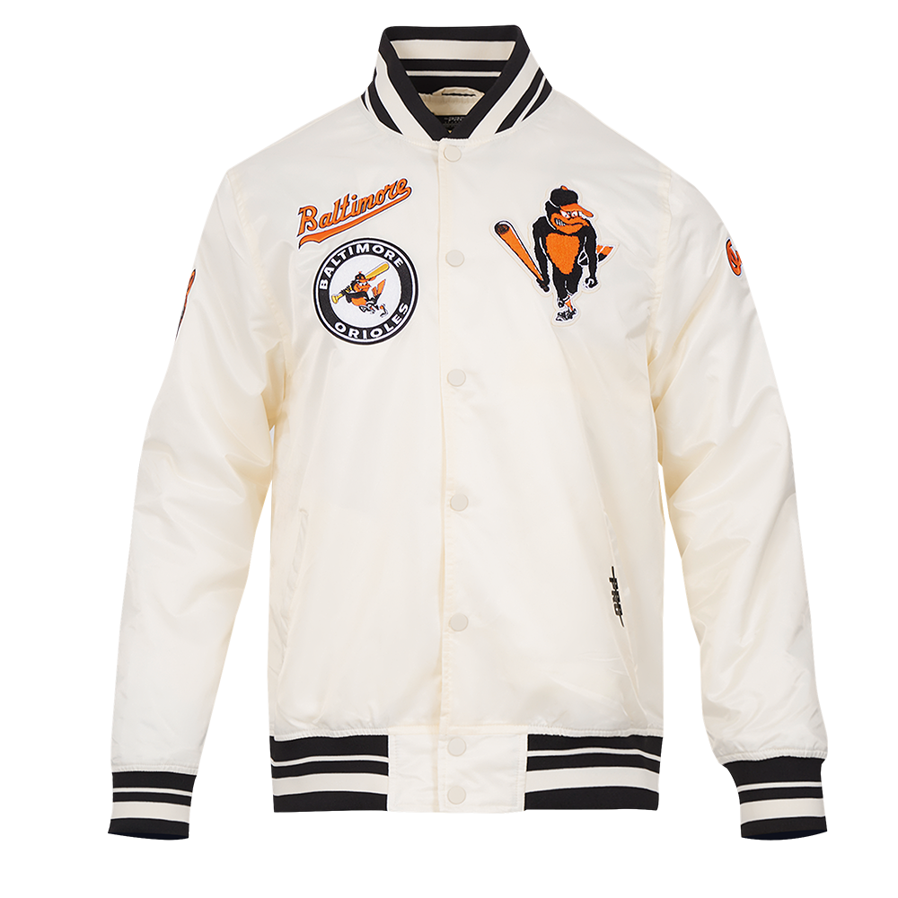 MLB BALTIMORE ORIOLES RETRO CLASSIC MEN'S RIB SATIN JACKET (EGGSHELL/ BLACK)