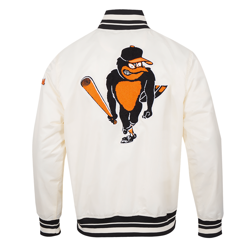 MLB BALTIMORE ORIOLES RETRO CLASSIC MEN'S RIB SATIN JACKET (EGGSHELL/ BLACK)