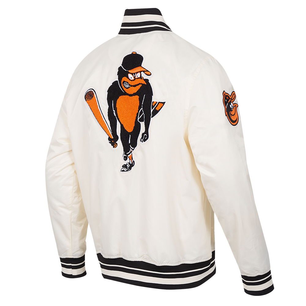 MLB BALTIMORE ORIOLES RETRO CLASSIC MEN'S RIB SATIN JACKET (EGGSHELL/ BLACK)