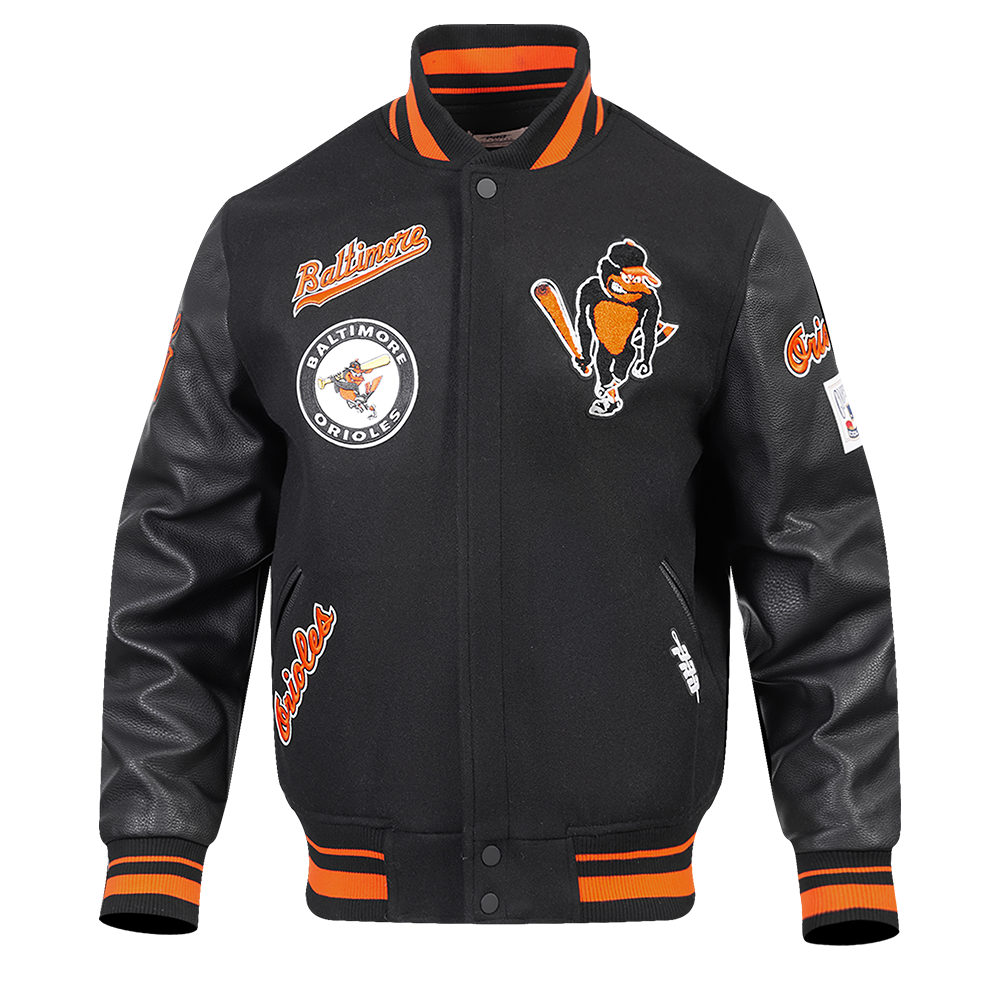 MLB BALTIMORE ORIOLES RETRO CLASSIC MEN'S RIB WOOL VARSITY JACKET (BLACK/ORANGE)