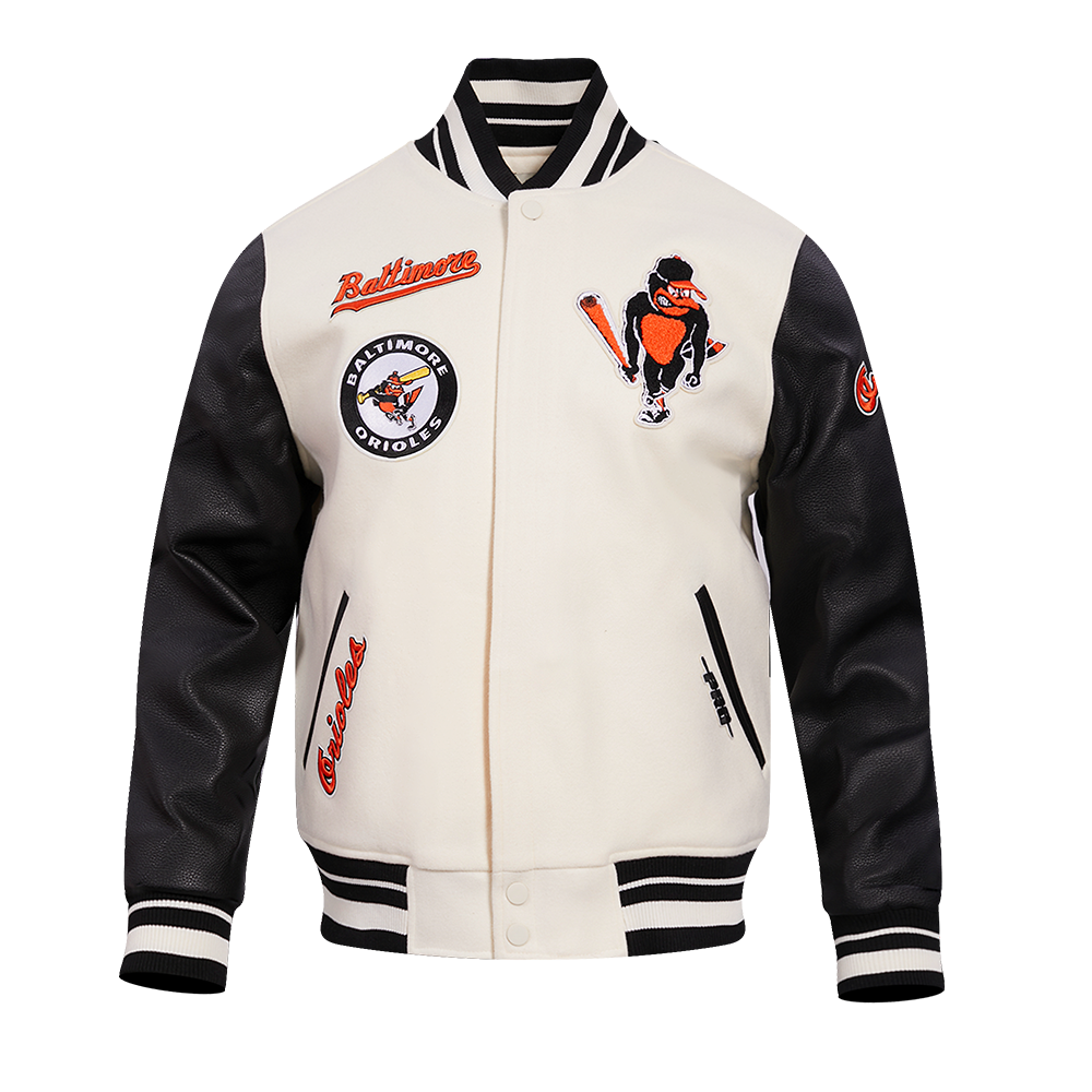 MLB BALTIMORE ORIOLES RETRO CLASSIC MEN'S RIB WOOL VARSITY JACKET (EGGSHELL/BLACK)