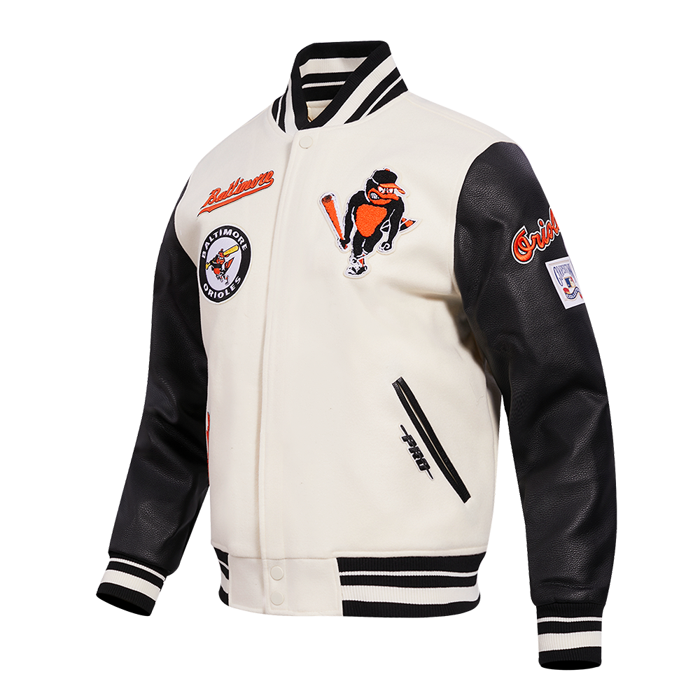 MLB BALTIMORE ORIOLES RETRO CLASSIC MEN'S RIB WOOL VARSITY JACKET (EGGSHELL/BLACK)