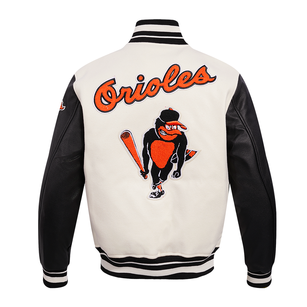 MLB BALTIMORE ORIOLES RETRO CLASSIC MEN'S RIB WOOL VARSITY JACKET (EGGSHELL/BLACK)