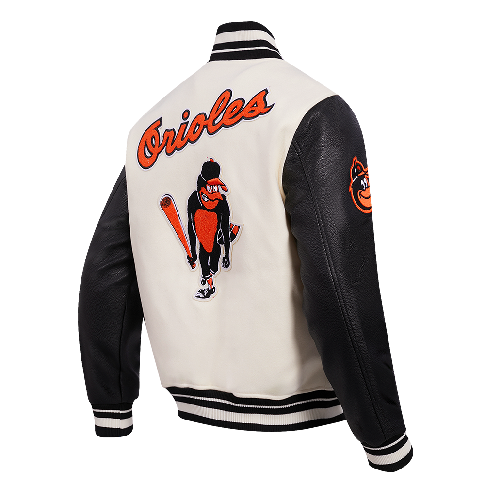 MLB BALTIMORE ORIOLES RETRO CLASSIC MEN'S RIB WOOL VARSITY JACKET (EGGSHELL/BLACK)