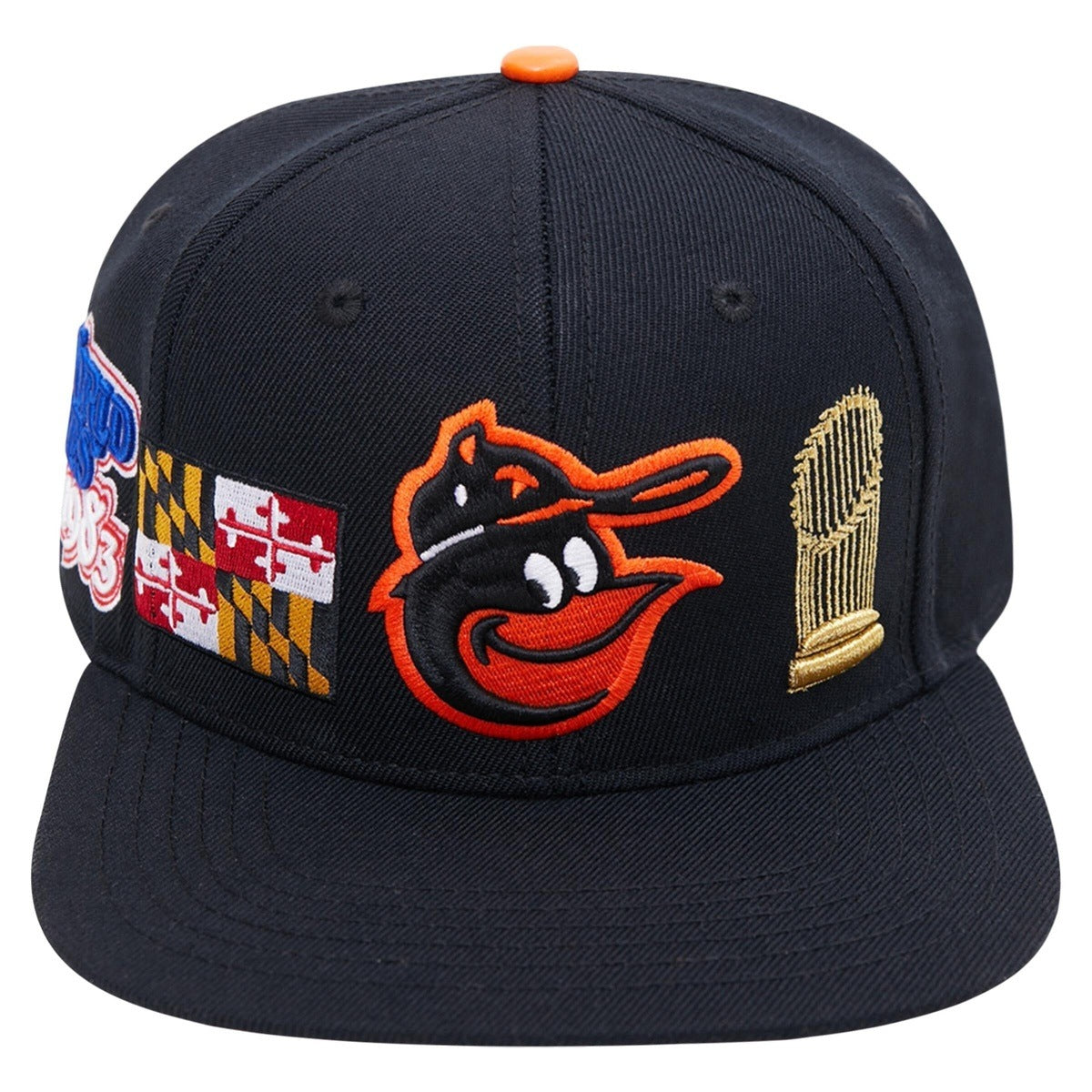 MLB BALTIMORE ORIOLES CITY DOUBLE FRONT LOGO UNISEX SNAPBACK HAT (BLACK)