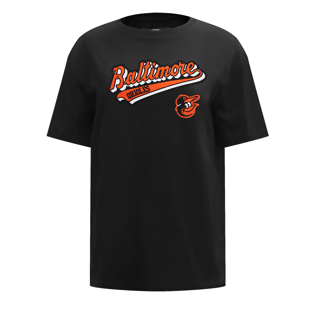 MLB BALTIMORE ORIOLES SCRIPT TAIL WOMEN'S BOYFRIEND TOP (BLACK)