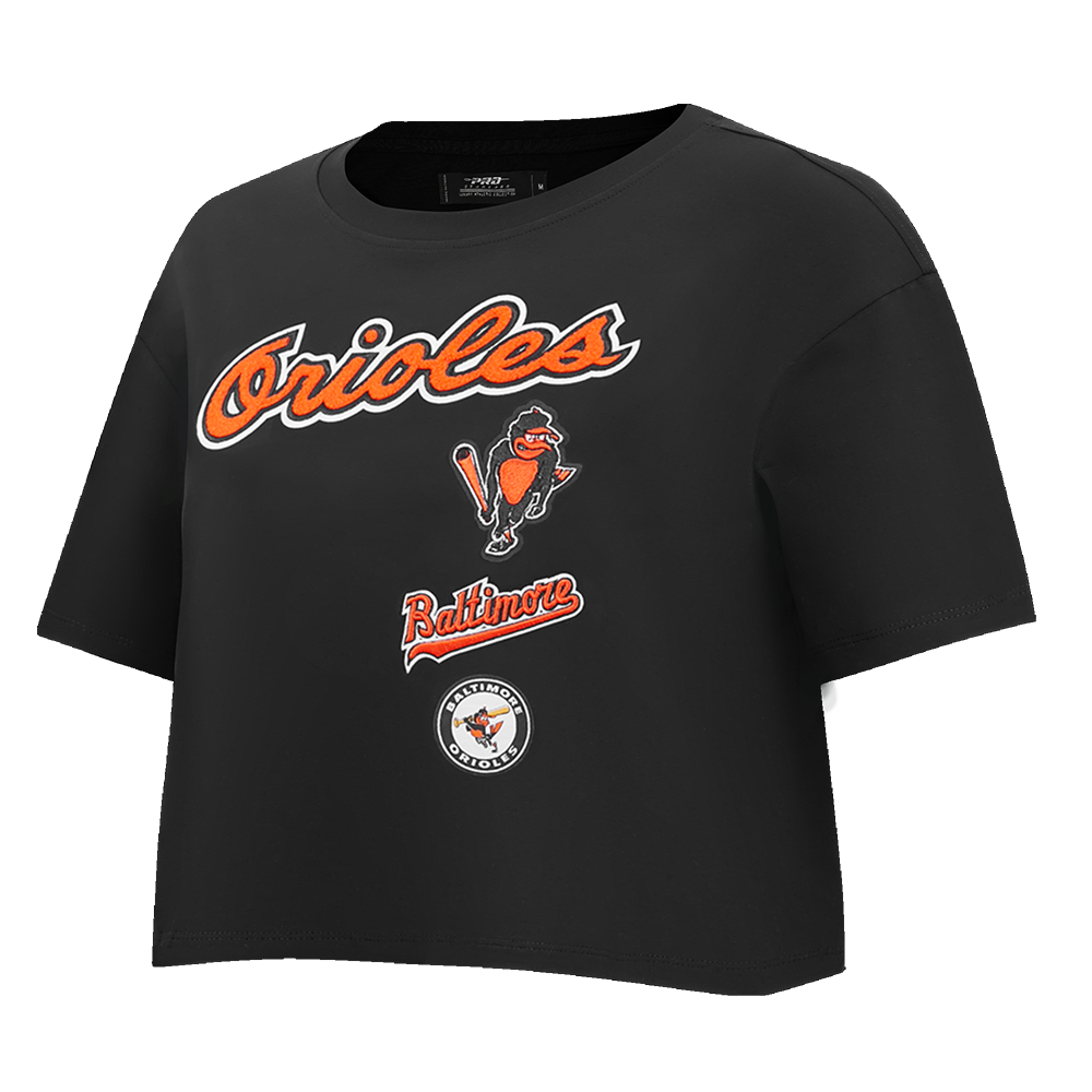 MLB BALTIMORE ORIOLES RETRO CLASSIC WOMEN'S BOXY TOP (BLACK)