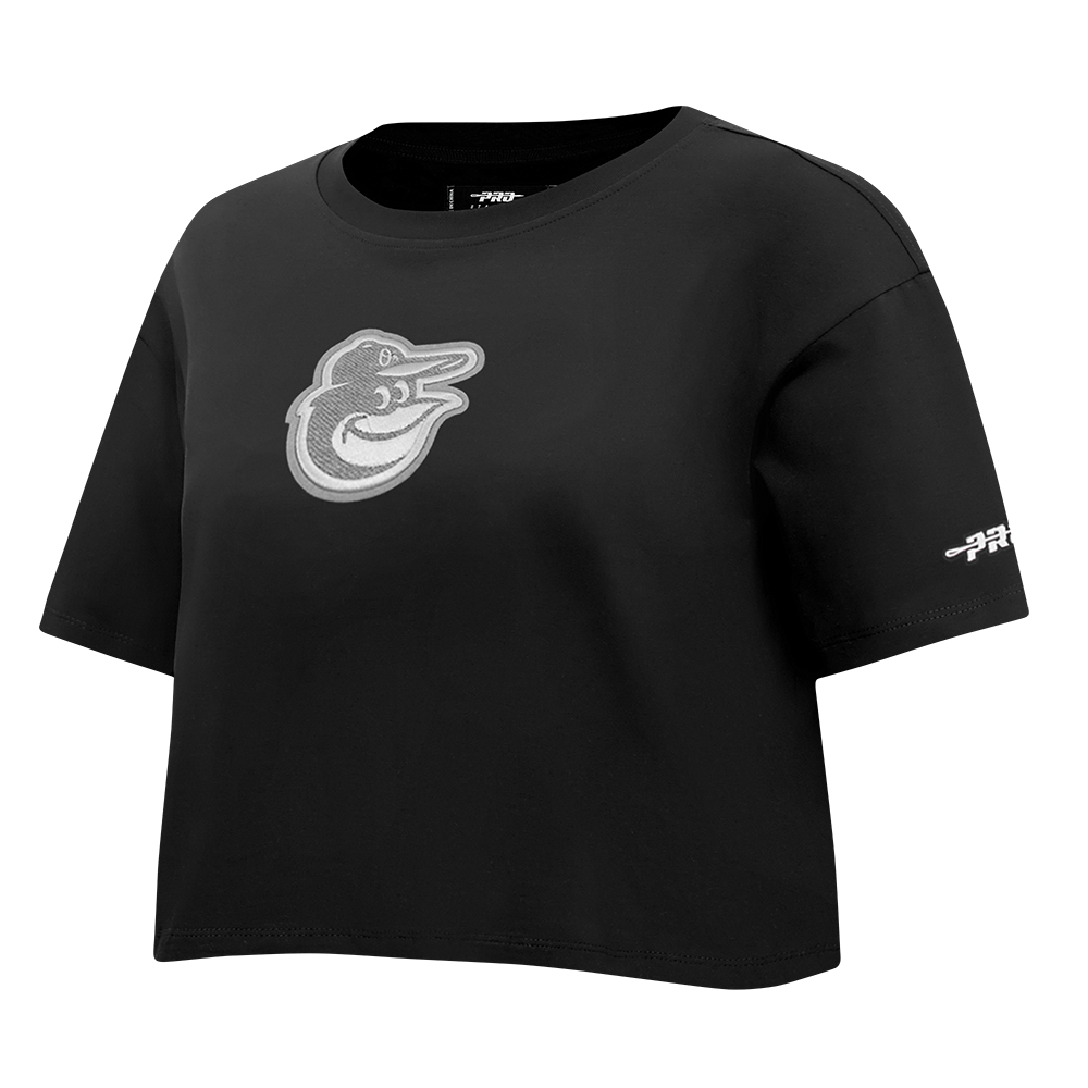 MLB BALTIMORE ORIOLES REVERSE FRENCH TERRY WOMEN'S SINGLE JERSEY BOXY TOP (BLACK)