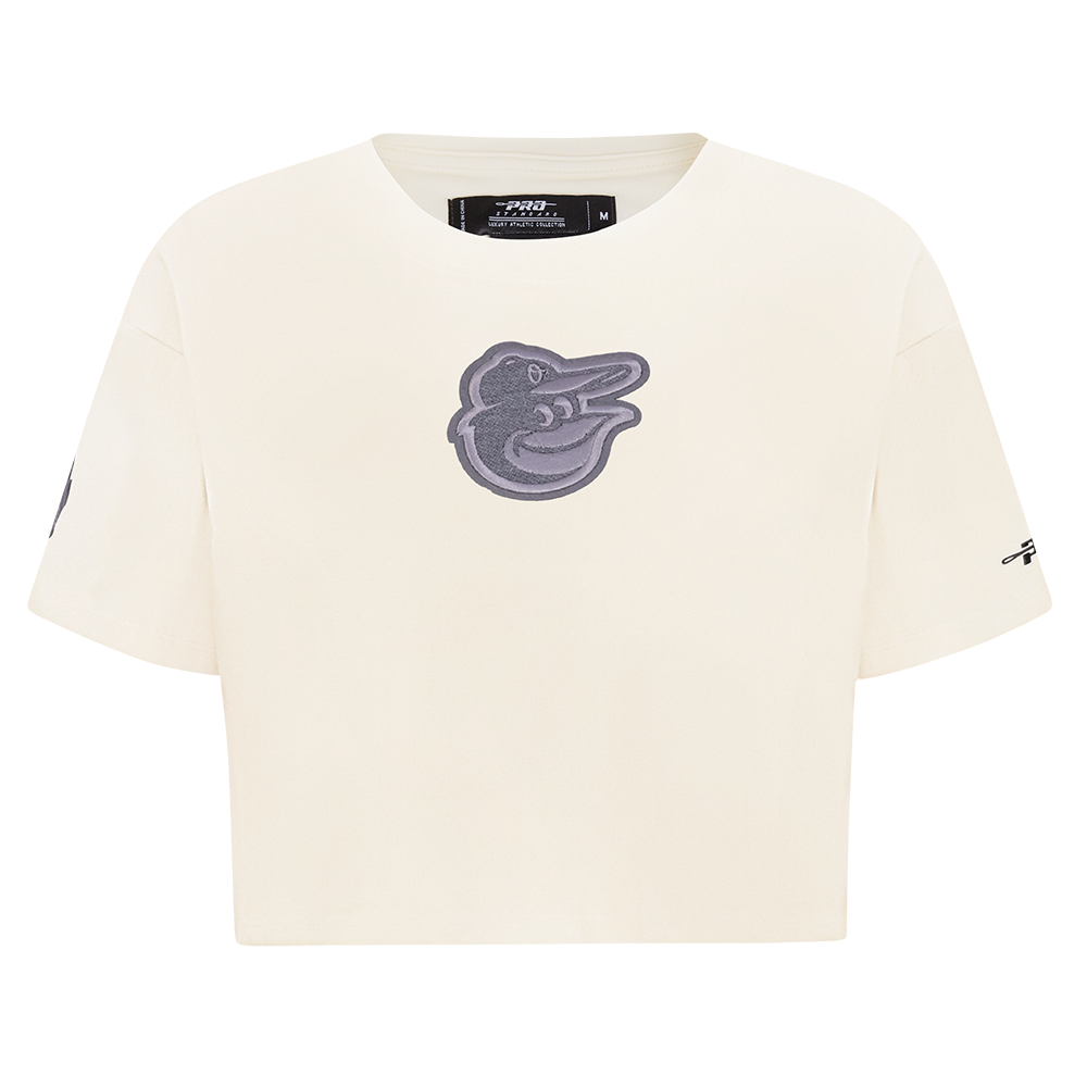MLB BALTIMORE ORIOLES REVERSE FRENCH TERRY WOMEN'S SINGLE JERSEY BOXY TOP (EGGSHELL)