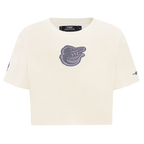 MLB BALTIMORE ORIOLES REVERSE FRENCH TERRY WOMEN'S SINGLE JERSEY BOXY TOP (EGGSHELL)