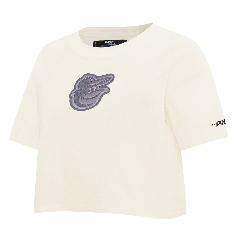 MLB BALTIMORE ORIOLES REVERSE FRENCH TERRY WOMEN'S SINGLE JERSEY BOXY TOP (EGGSHELL)