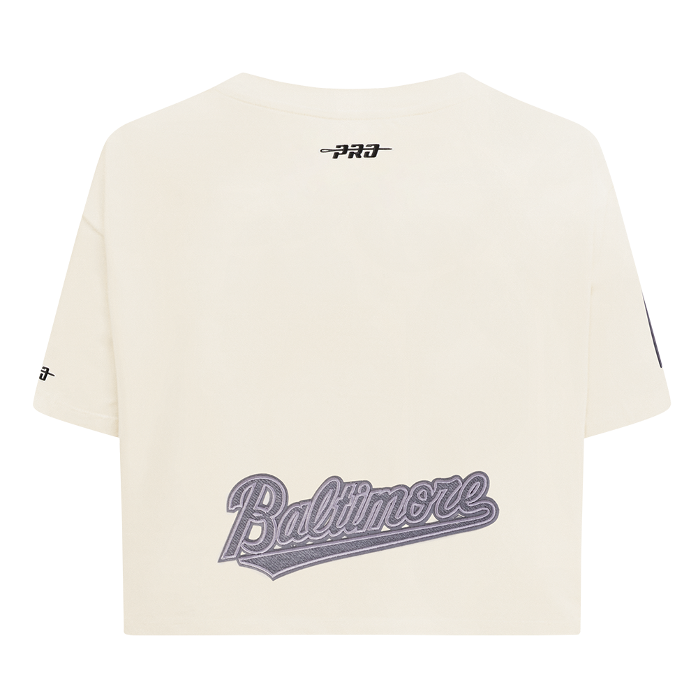 MLB BALTIMORE ORIOLES REVERSE FRENCH TERRY WOMEN'S SINGLE JERSEY BOXY TOP (EGGSHELL)