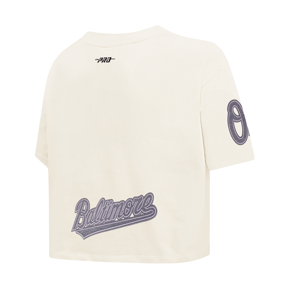 MLB BALTIMORE ORIOLES REVERSE FRENCH TERRY WOMEN'S SINGLE JERSEY BOXY TOP (EGGSHELL)