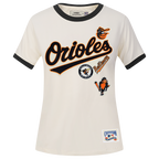 MLB BALTIMORE ORIOLES RETRO CASCADE T-SHIRT À BORDURES CONTRASTANTES POUR FEMME (COQUILLE D'ŒUF/NOIR)