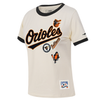 MLB BALTIMORE ORIOLES RETRO CASCADE T-SHIRT À BORDURES CONTRASTANTES POUR FEMME (COQUILLE D'ŒUF/NOIR)