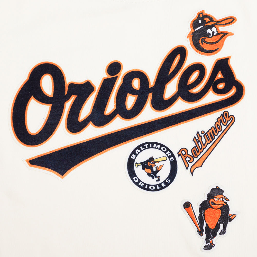 MLB BALTIMORE ORIOLES RETRO CASCADE T-SHIRT À BORDURES CONTRASTANTES POUR FEMME (COQUILLE D'ŒUF/NOIR)