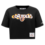 MLB BALTIMORE ORIOLES RETRO ELEVATION WOMEN'S SINGLE JERSEY BOXY TOP (BLACK)