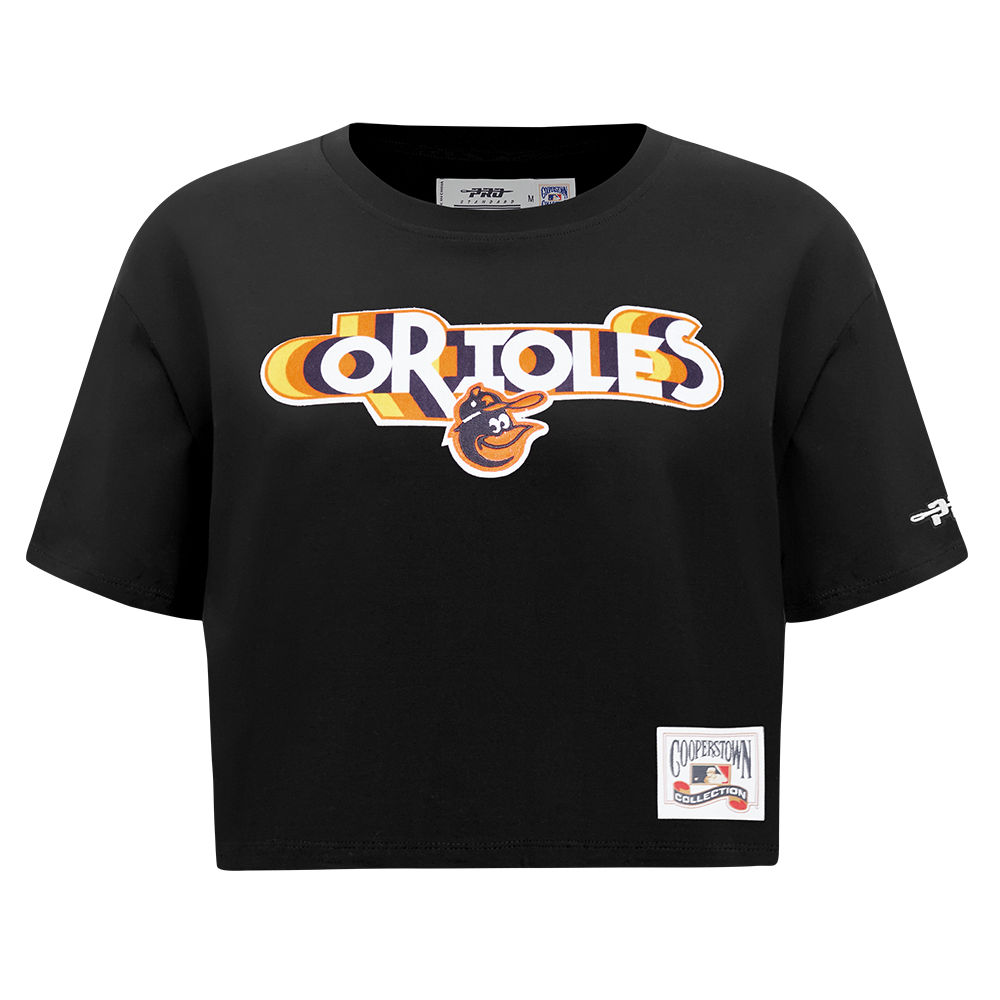 MLB BALTIMORE ORIOLES RETRO ELEVATION WOMEN'S SINGLE JERSEY BOXY TOP (BLACK)