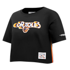MLB BALTIMORE ORIOLES RETRO ELEVATION WOMEN'S SINGLE JERSEY BOXY TOP (BLACK)