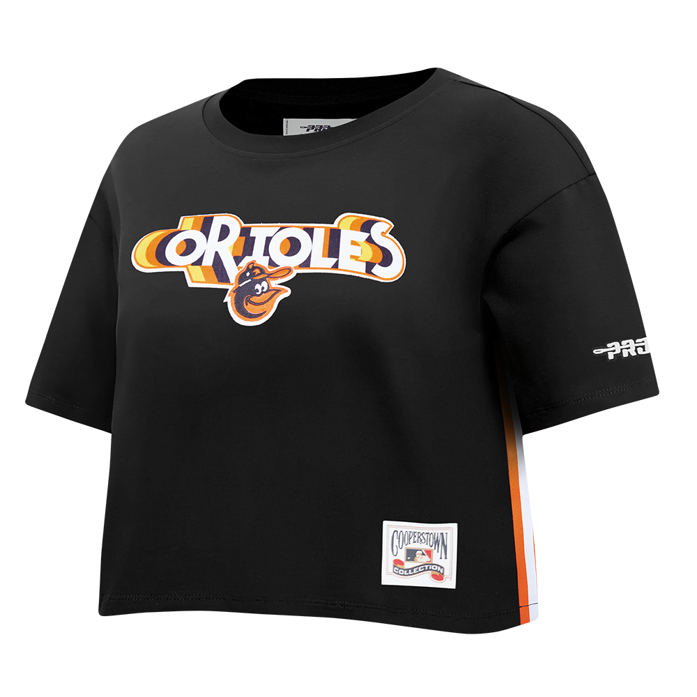 MLB BALTIMORE ORIOLES RETRO ELEVATION WOMEN'S SINGLE JERSEY BOXY TOP (BLACK)