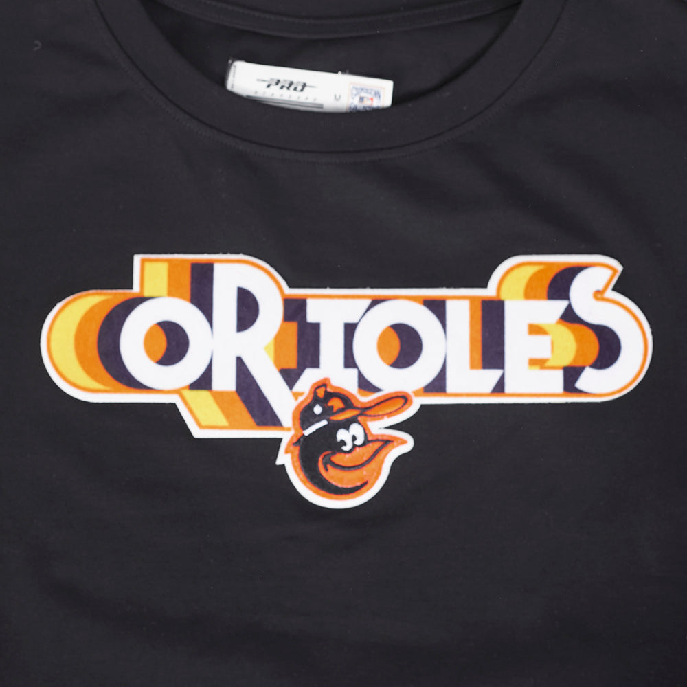 MLB BALTIMORE ORIOLES RETRO ELEVATION WOMEN'S SINGLE JERSEY BOXY TOP (BLACK)