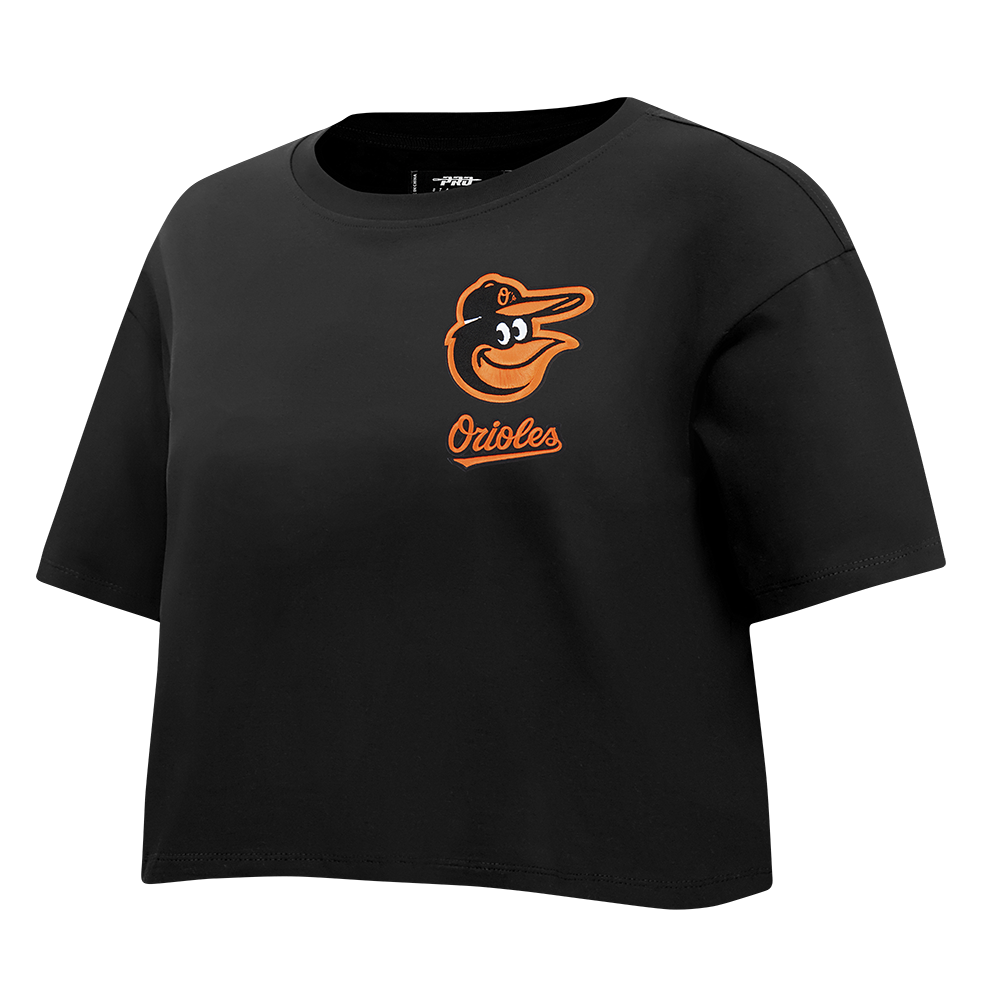 MLB BALTIMORE ORIOLES CLASSIC CHENILLE HAUT EN JERSEY SIMPLE À COUPE CARRÉE POUR FEMME (NOIR)