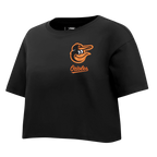 MLB BALTIMORE ORIOLES CLASSIC CHENILLE HAUT EN JERSEY SIMPLE À COUPE CARRÉE POUR FEMME (NOIR)