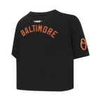 MLB BALTIMORE ORIOLES CLASSIC CHENILLE HAUT EN JERSEY SIMPLE À COUPE CARRÉE POUR FEMME (NOIR)