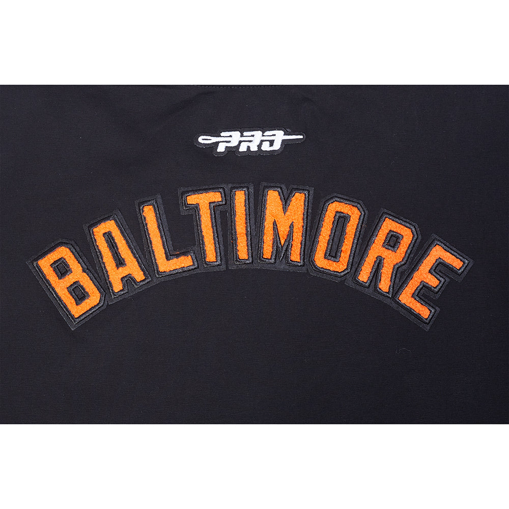 MLB BALTIMORE ORIOLES CLASSIC CHENILLE HAUT EN JERSEY SIMPLE À COUPE CARRÉE POUR FEMME (NOIR)