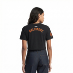 MLB BALTIMORE ORIOLES CLASSIC CHENILLE HAUT EN JERSEY SIMPLE À COUPE CARRÉE POUR FEMME (NOIR)