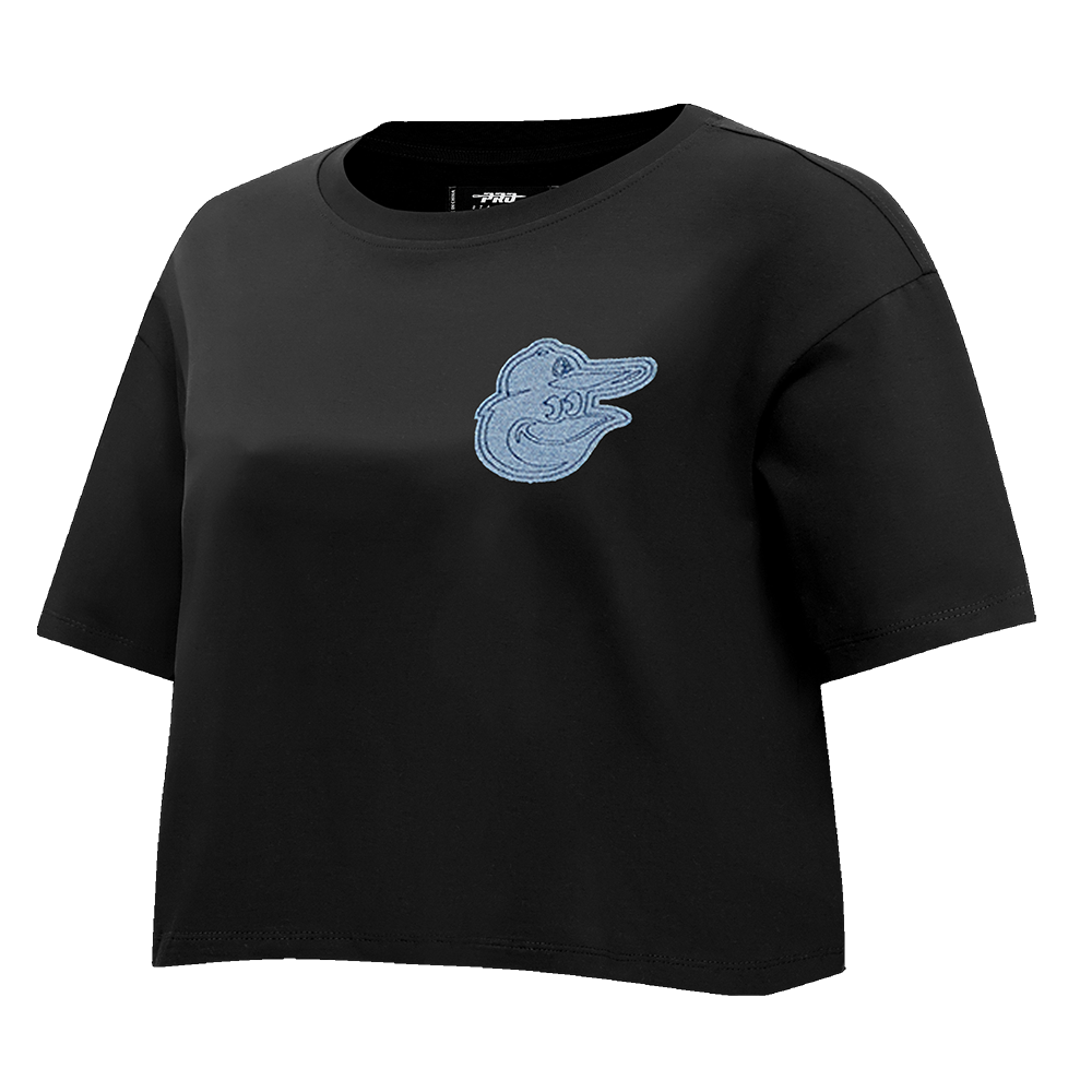 MLB BALTIMORE ORIOLES VARSITY BLUES HAUT À COUPE CARRÉE POUR FEMME (NOIR)
