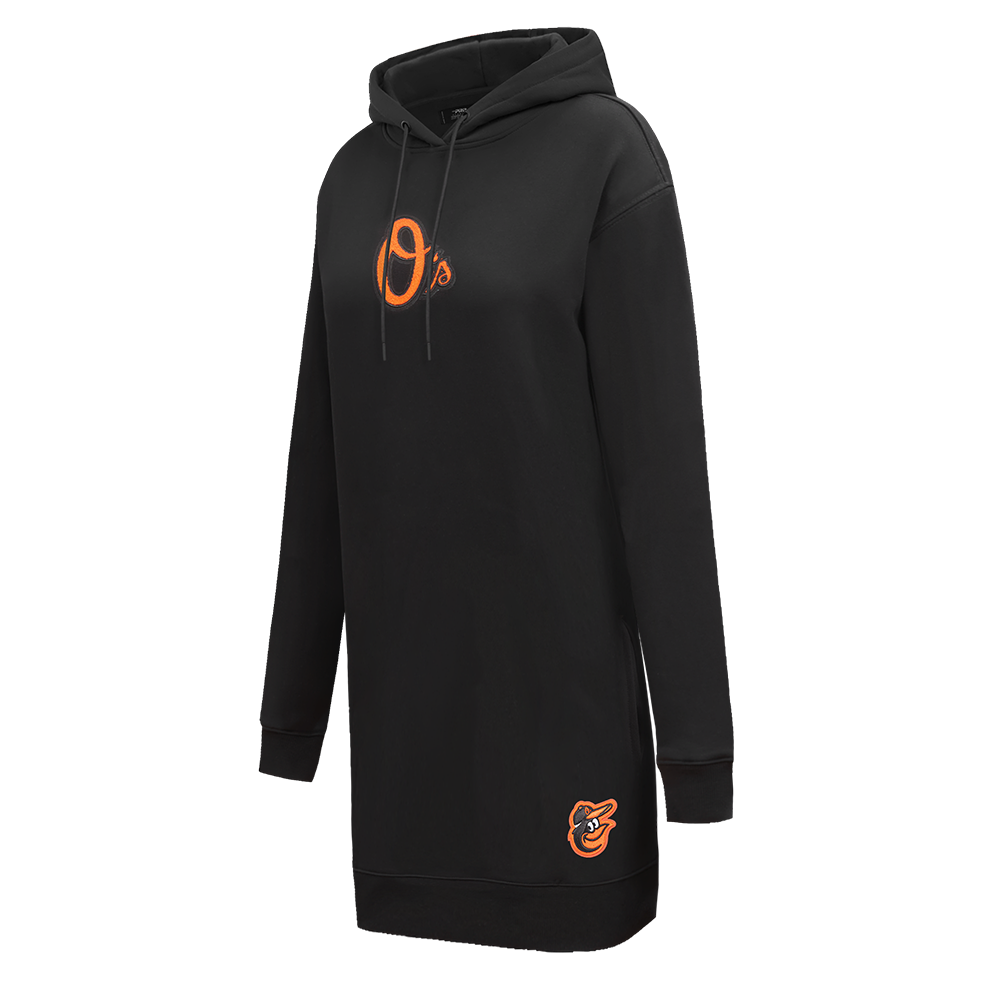 MLB BALTIMORE ORIOLES CLASSIC WOMEN'S FLEECE HOODIE DRESS (BLACK)