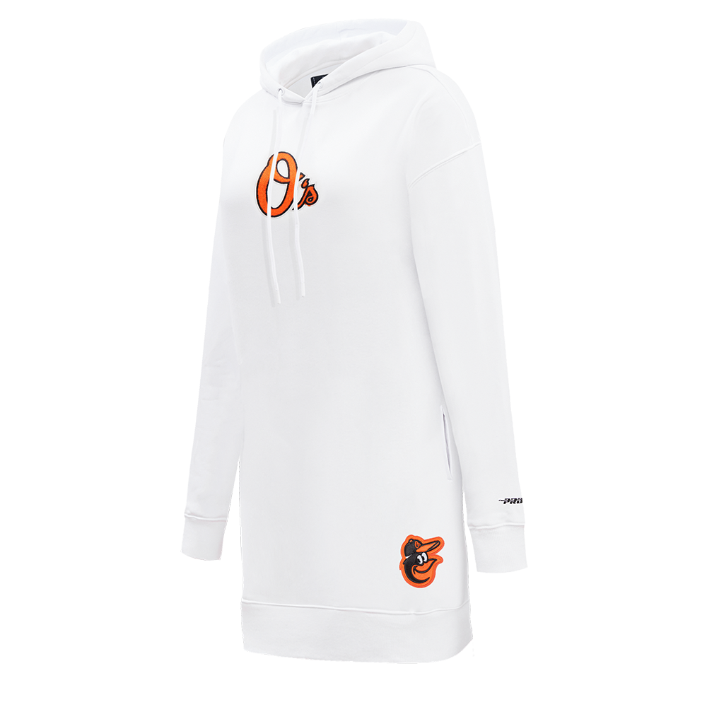 MLB BALTIMORE ORIOLES CLASSIC WOMEN'S FLEECE HOODIE DRESS (WHITE)