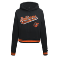 MLB BALTIMORE ORIOLES SCRIPT TAIL CHANDAIL À CAPUCHON COURT EN MOLLETON CÔTELÉ POUR FEMME (NOIR/ORANGE)