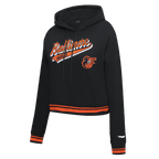 MLB BALTIMORE ORIOLES SCRIPT TAIL CHANDAIL À CAPUCHON COURT EN MOLLETON CÔTELÉ POUR FEMME (NOIR/ORANGE)