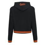 MLB BALTIMORE ORIOLES SCRIPT TAIL CHANDAIL À CAPUCHON COURT EN MOLLETON CÔTELÉ POUR FEMME (NOIR/ORANGE)