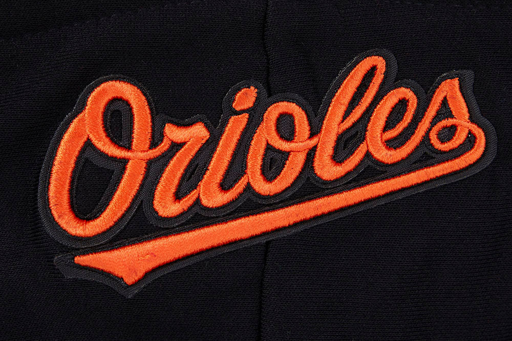 MLB BALTIMORE ORIOLES SCRIPT TAIL CHANDAIL À CAPUCHON COURT EN MOLLETON CÔTELÉ POUR FEMME (NOIR/ORANGE)