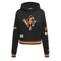 MLB BALTIMORE ORIOLES RETRO CLASSIC WOMEN'S RIB CROPPED PULLOVER HOODIE (BLACK/ORANGE)