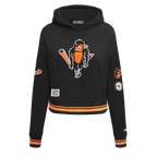 MLB BALTIMORE ORIOLES RETRO CLASSIC WOMEN'S RIB CROPPED PULLOVER HOODIE (BLACK/ORANGE)