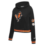 MLB BALTIMORE ORIOLES RETRO CLASSIC WOMEN'S RIB CROPPED PULLOVER HOODIE (BLACK/ORANGE)